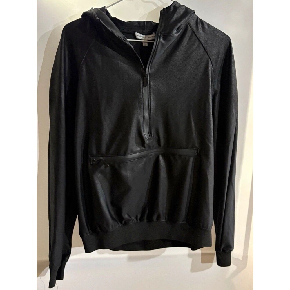 Maison d'Amélie Women's Black Half Zip Hooded Pullover Hoodie Pockets S